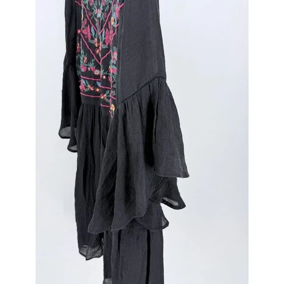 Boho Embroidered Babydoll Dress Black Cottagecore Flowy Fairy Style S - Picture 14 of 16